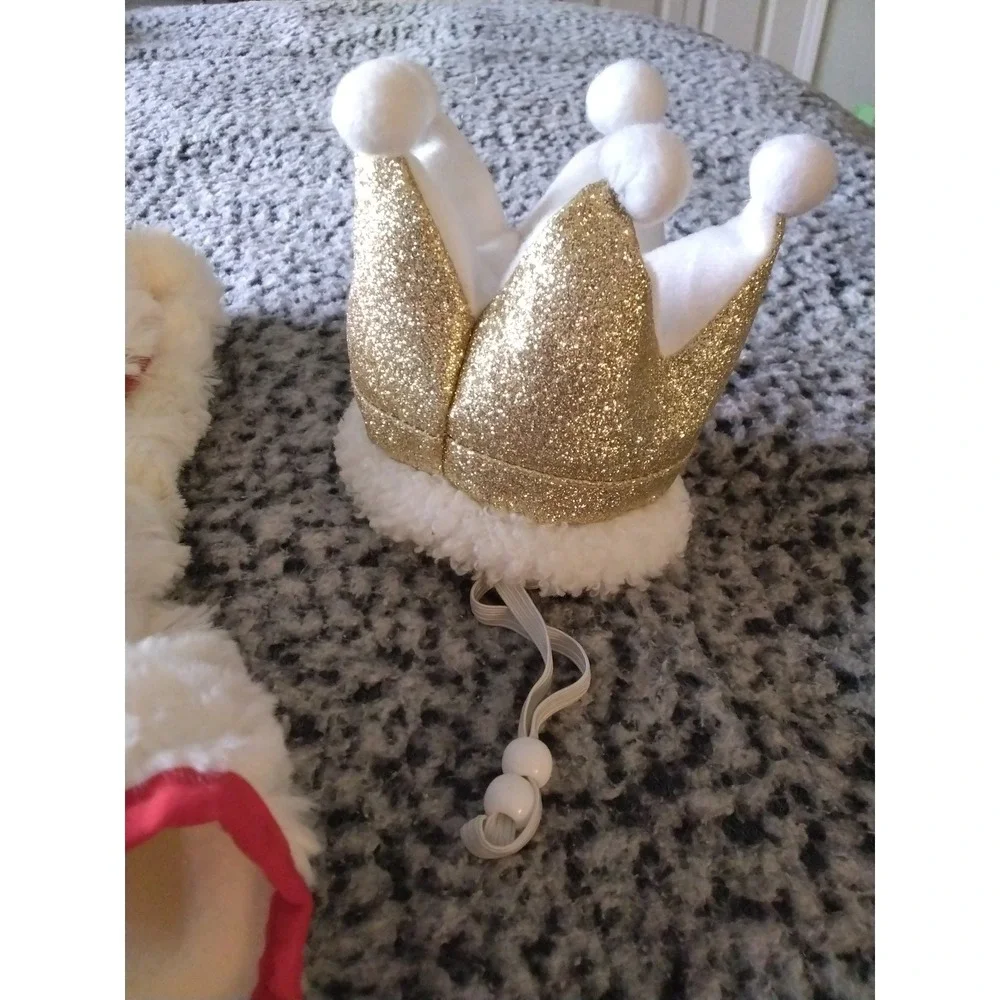 Multipet Lamb Chop Dog Santa Hat Hoodie & Gold Crown Costume Set Medium 90772